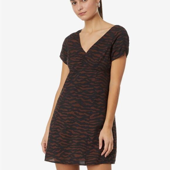 Madewell Black/Brown V-Neck Mini Dress in Abstract Animal Size 4 NWT - Picture 1 of 9